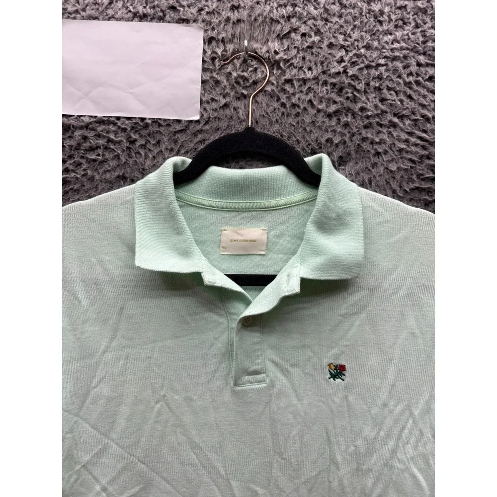 Aime Leon Dore Crest Embroidered Pique Short Sleeve Polo Shirt Green Men Size XS